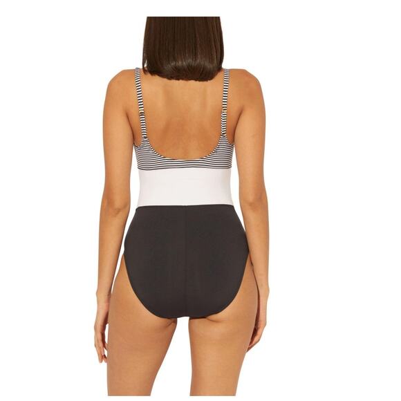 BLEU Black Stretch Tank Striped Color Block One Piece Swimsuit 4 NWT - Picture 2 of 5